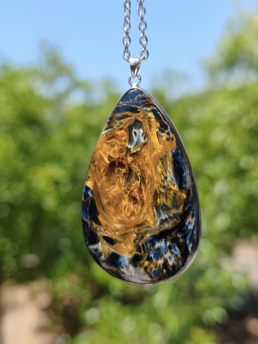 XL Pietersite gold blau AAA - 925 Sterling Silber Edelstein Kette Natur Rarität Heilstein Kristall Mann Frau Er Sie Geschenk Flash Qualität - Art of Nature Berlin