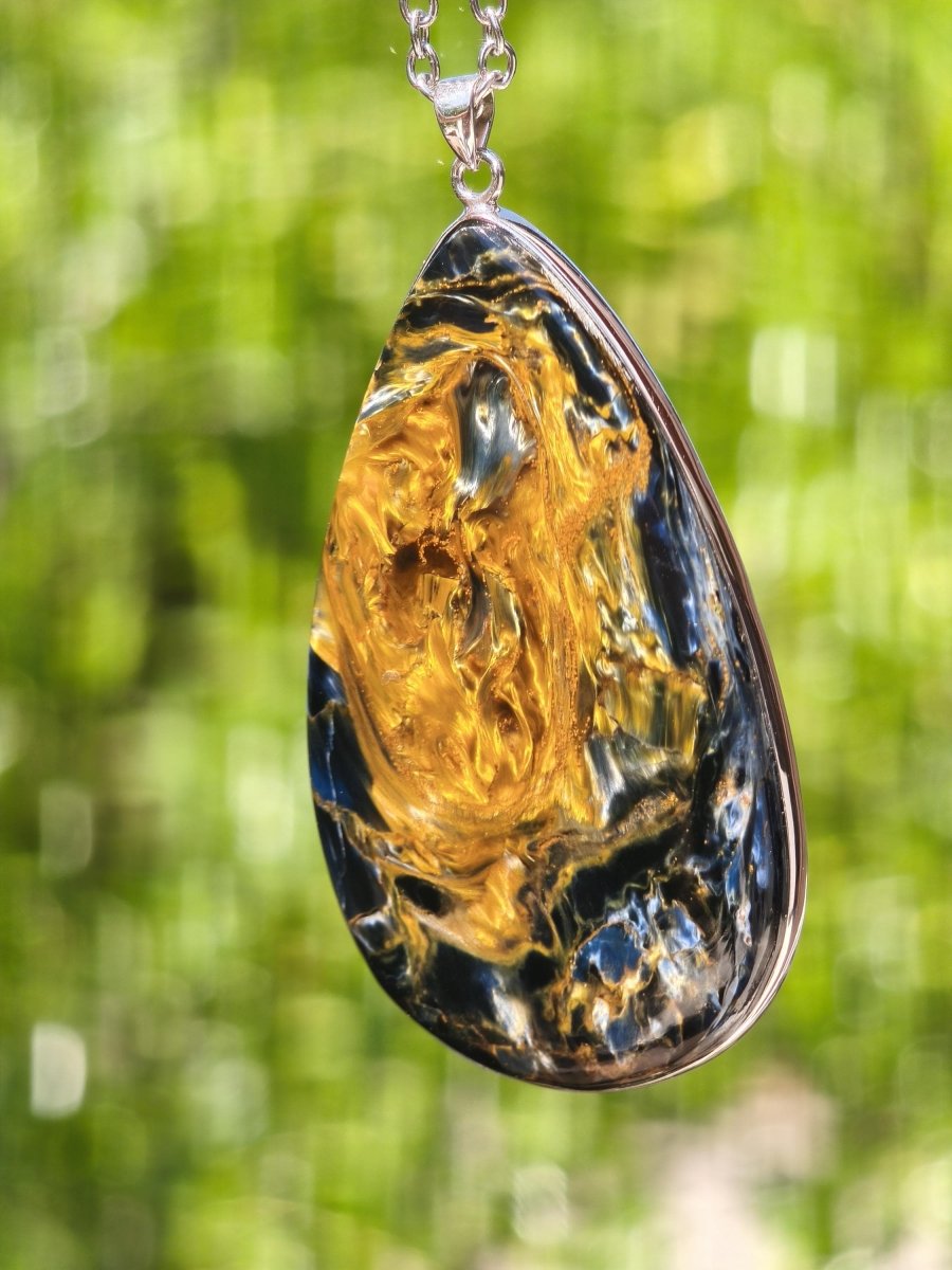 XL Pietersite gold blau AAA - 925 Sterling Silber Edelstein Kette Natur Rarität Heilstein Kristall Mann Frau Er Sie Geschenk Flash Qualität - Art of Nature Berlin