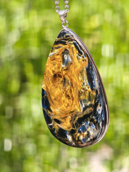 XL Pietersite gold blau AAA - 925 Sterling Silber Edelstein Kette Natur Rarität Heilstein Kristall Mann Frau Er Sie Geschenk Flash Qualität - Art of Nature Berlin