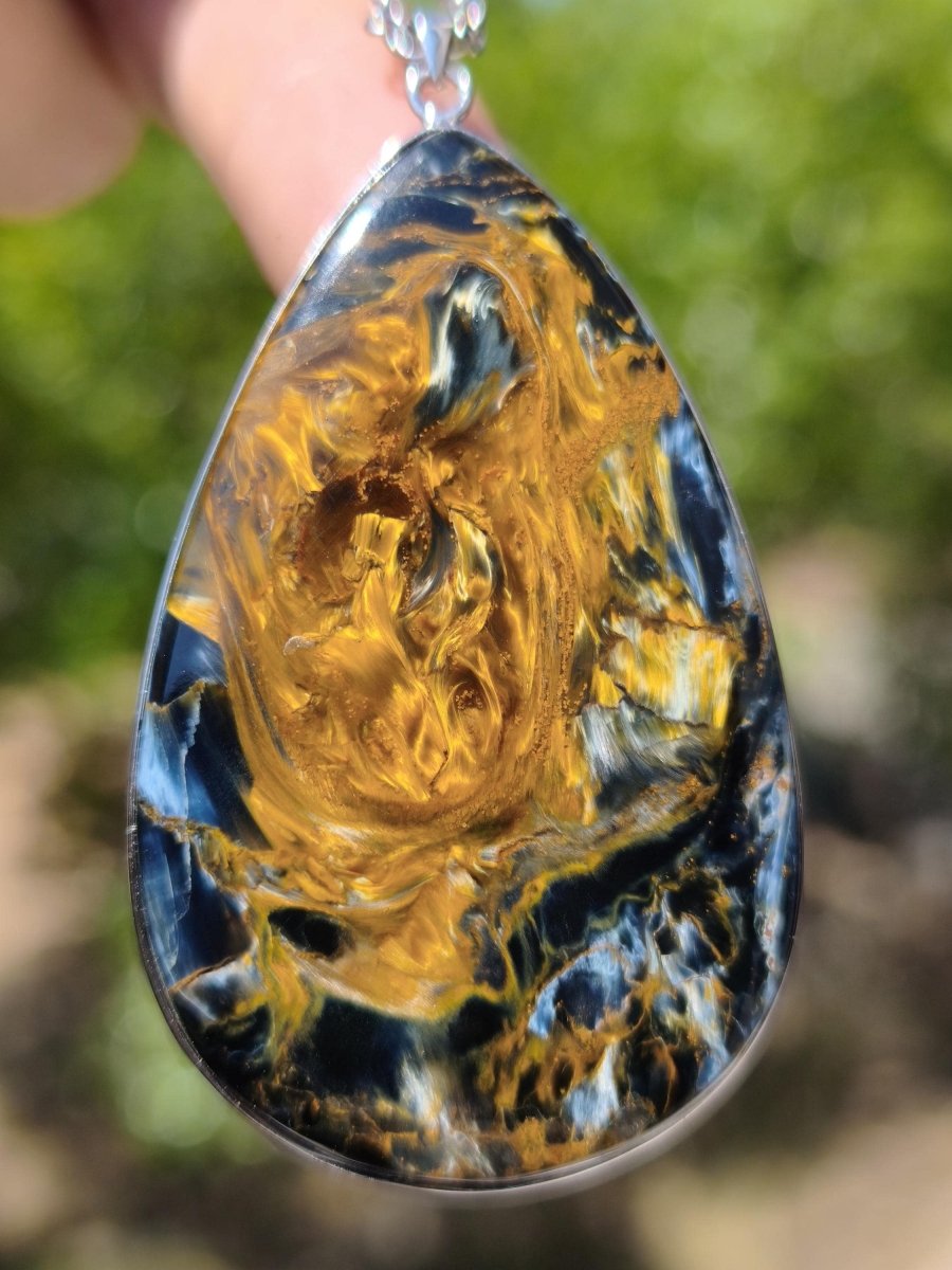 XL Pietersite gold blau AAA - 925 Sterling Silber Edelstein Kette Natur Rarität Heilstein Kristall Mann Frau Er Sie Geschenk Flash Qualität - Art of Nature Berlin