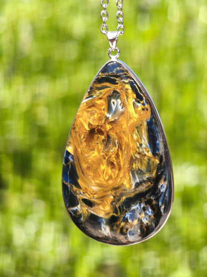 XL Pietersite gold blau AAA - 925 Sterling Silber Edelstein Kette Natur Rarität Heilstein Kristall Mann Frau Er Sie Geschenk Flash Qualität - Art of Nature Berlin