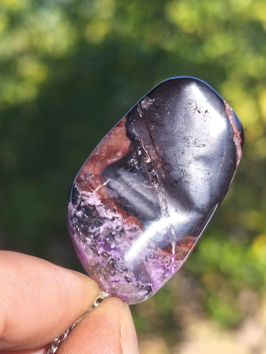 XL Sugilith / Sugilite Kette inkl. 925 Silberöse lila Edelstein Unikat Ethno Natur Heilstein Rarität Selten Flash Wow Sammler Investition - Art of Nature Berlin