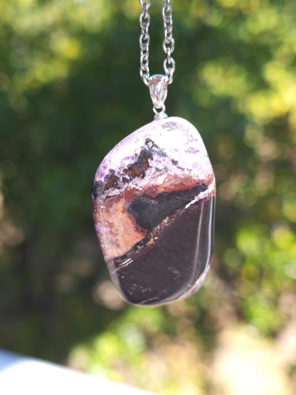 XL Sugilith / Sugilite Kette inkl. 925 Silberöse lila Edelstein Unikat Ethno Natur Heilstein Rarität Selten Flash Wow Sammler Investition - Art of Nature Berlin