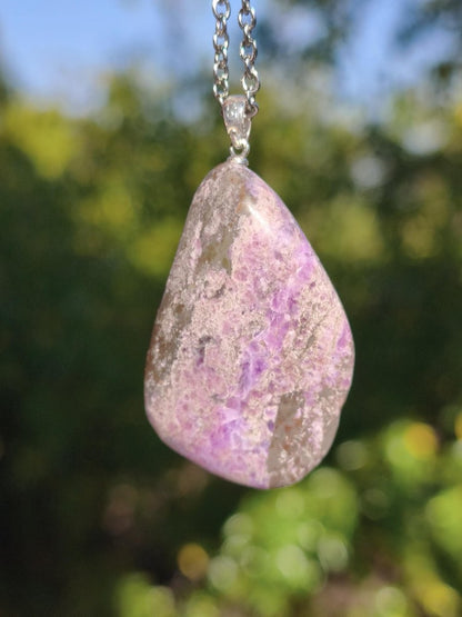 XL Sugilith / Sugilite Kette inkl. 925 Silberöse lila Edelstein Unikat Ethno Natur Heilstein Rarität Selten Flash Wow Sammler Investition - Art of Nature Berlin