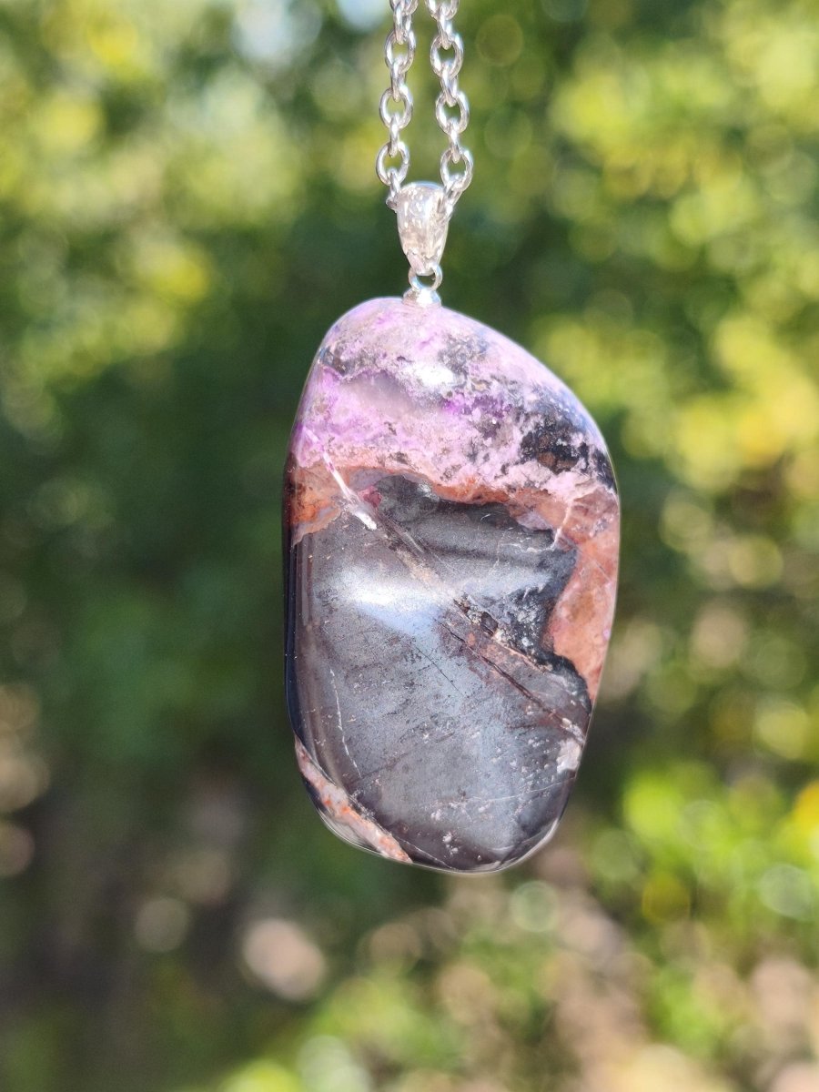 XL Sugilith / Sugilite Kette inkl. 925 Silberöse lila Edelstein Unikat Ethno Natur Heilstein Rarität Selten Flash Wow Sammler Investition - Art of Nature Berlin