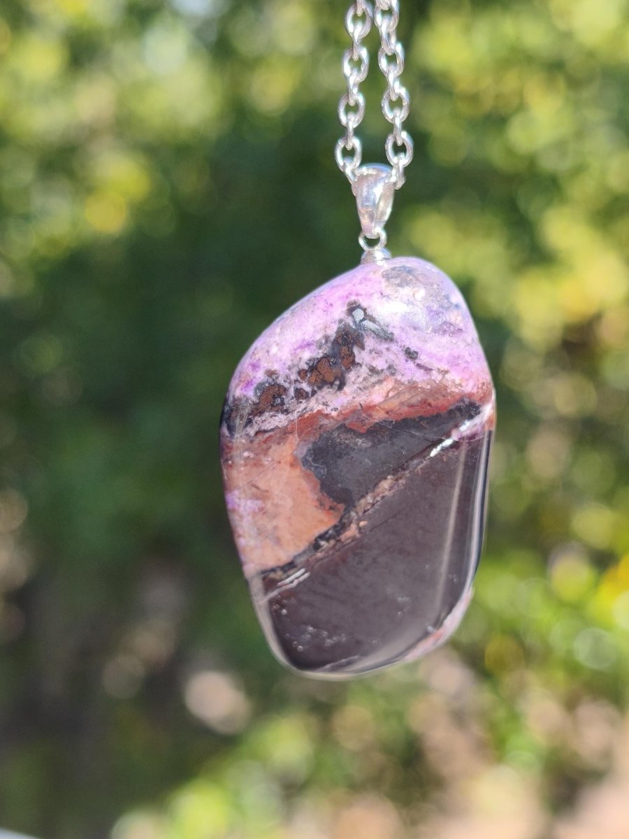 XL Sugilith / Sugilite Kette inkl. 925 Silberöse lila Edelstein Unikat Ethno Natur Heilstein Rarität Selten Flash Wow Sammler Investition - Art of Nature Berlin