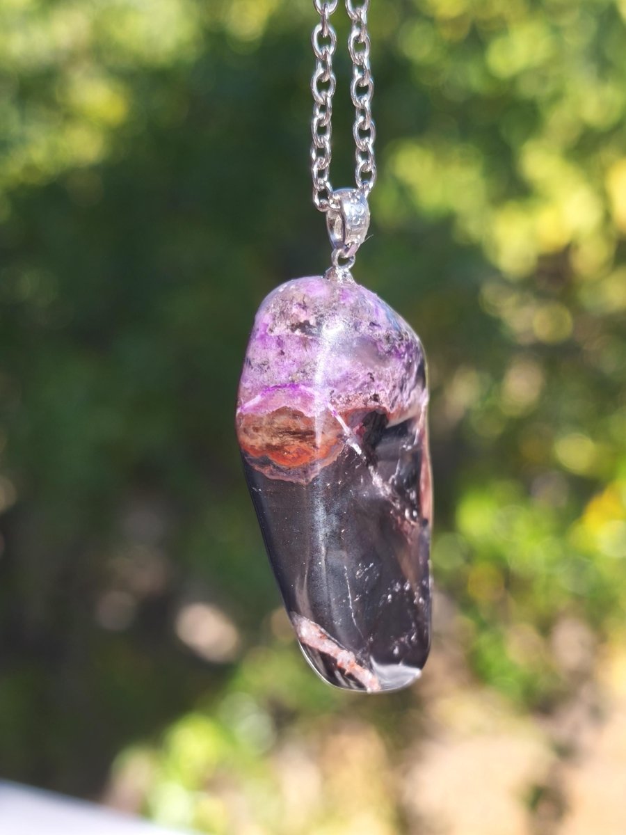 XL Sugilith / Sugilite Kette inkl. 925 Silberöse lila Edelstein Unikat Ethno Natur Heilstein Rarität Selten Flash Wow Sammler Investition - Art of Nature Berlin