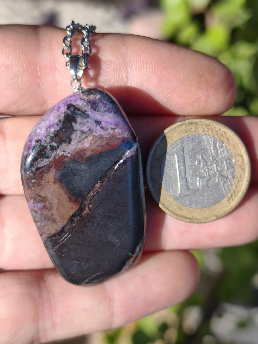 XL Sugilith / Sugilite Kette inkl. 925 Silberöse lila Edelstein Unikat Ethno Natur Heilstein Rarität Selten Flash Wow Sammler Investition - Art of Nature Berlin