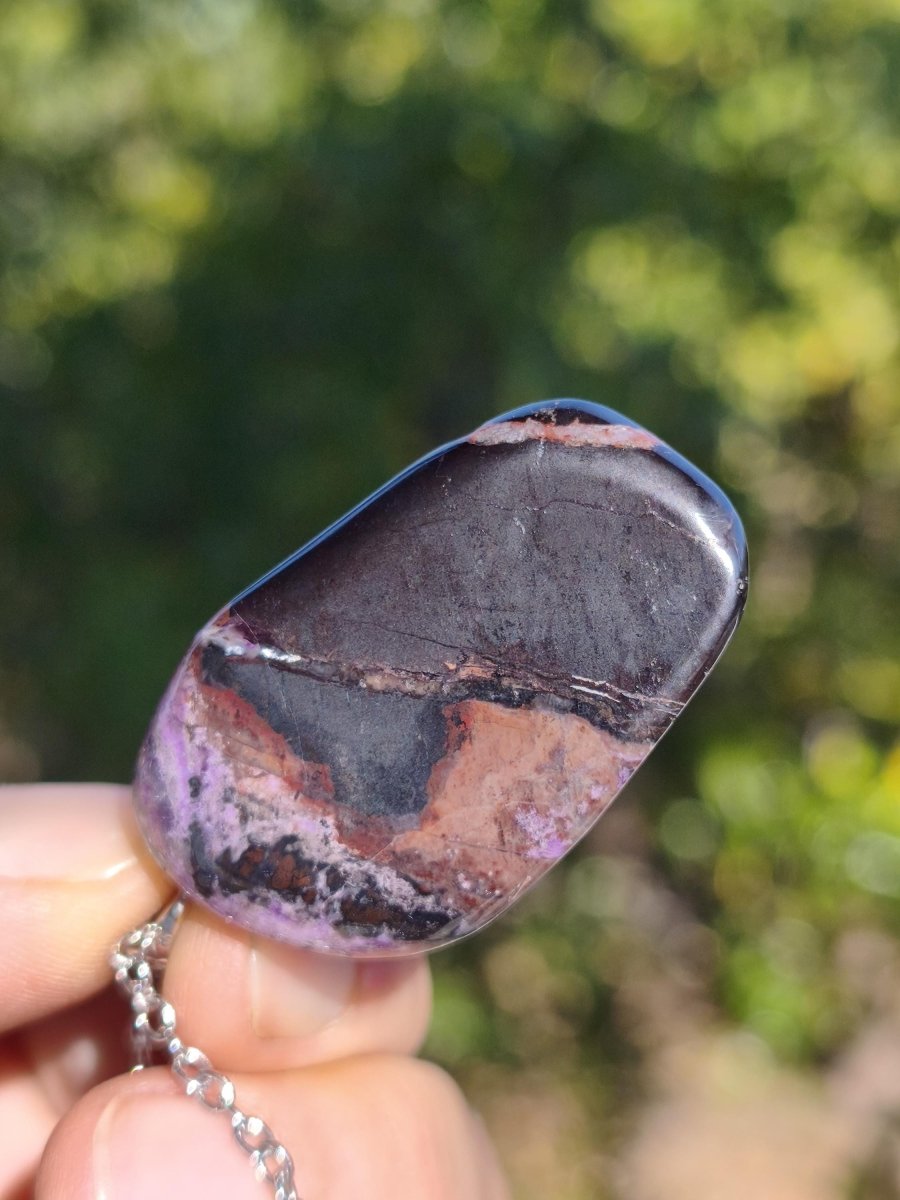 XL Sugilith / Sugilite Kette inkl. 925 Silberöse lila Edelstein Unikat Ethno Natur Heilstein Rarität Selten Flash Wow Sammler Investition - Art of Nature Berlin