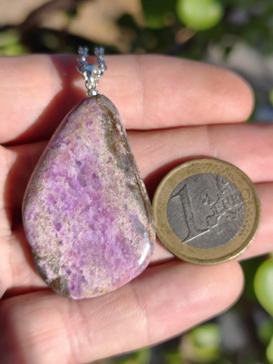 XL Sugilith / Sugilite Kette inkl. 925 Silberöse lila Edelstein Unikat Ethno Natur Heilstein Rarität Selten Flash Wow Sammler Investition - Art of Nature Berlin