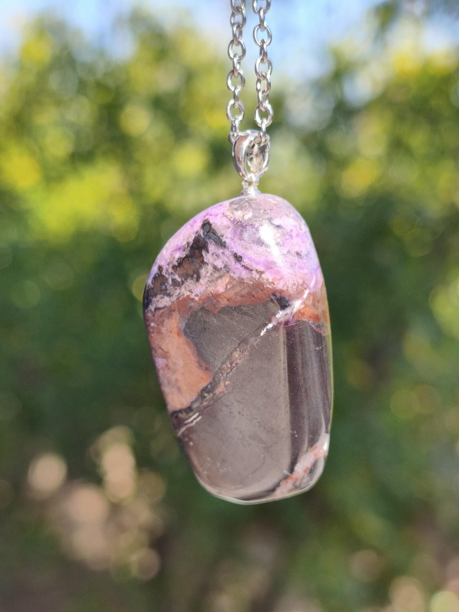 XL Sugilith / Sugilite Kette inkl. 925 Silberöse lila Edelstein Unikat Ethno Natur Heilstein Rarität Selten Flash Wow Sammler Investition - Art of Nature Berlin