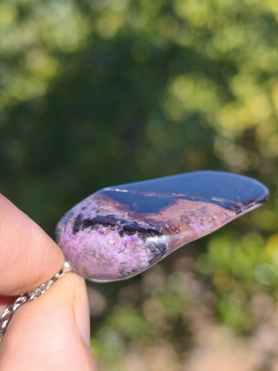 XL Sugilith / Sugilite Kette inkl. 925 Silberöse lila Edelstein Unikat Ethno Natur Heilstein Rarität Selten Flash Wow Sammler Investition - Art of Nature Berlin