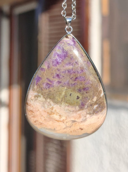 XL Sugilith / Sugilite Kette Pektolith Ägirin Quarz 925 Silber Fassung lila Edelstein Natur Heilstein Energie Rarität Mann Frau Er Sie - Art of Nature Berlin