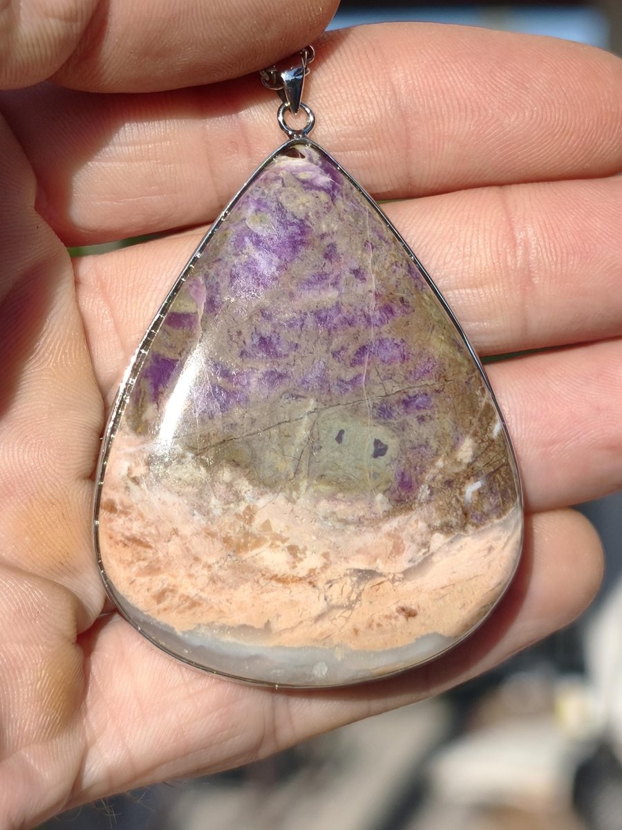 XL Sugilith / Sugilite Kette Pektolith Ägirin Quarz 925 Silber Fassung lila Edelstein Natur Heilstein Energie Rarität Mann Frau Er Sie - Art of Nature Berlin