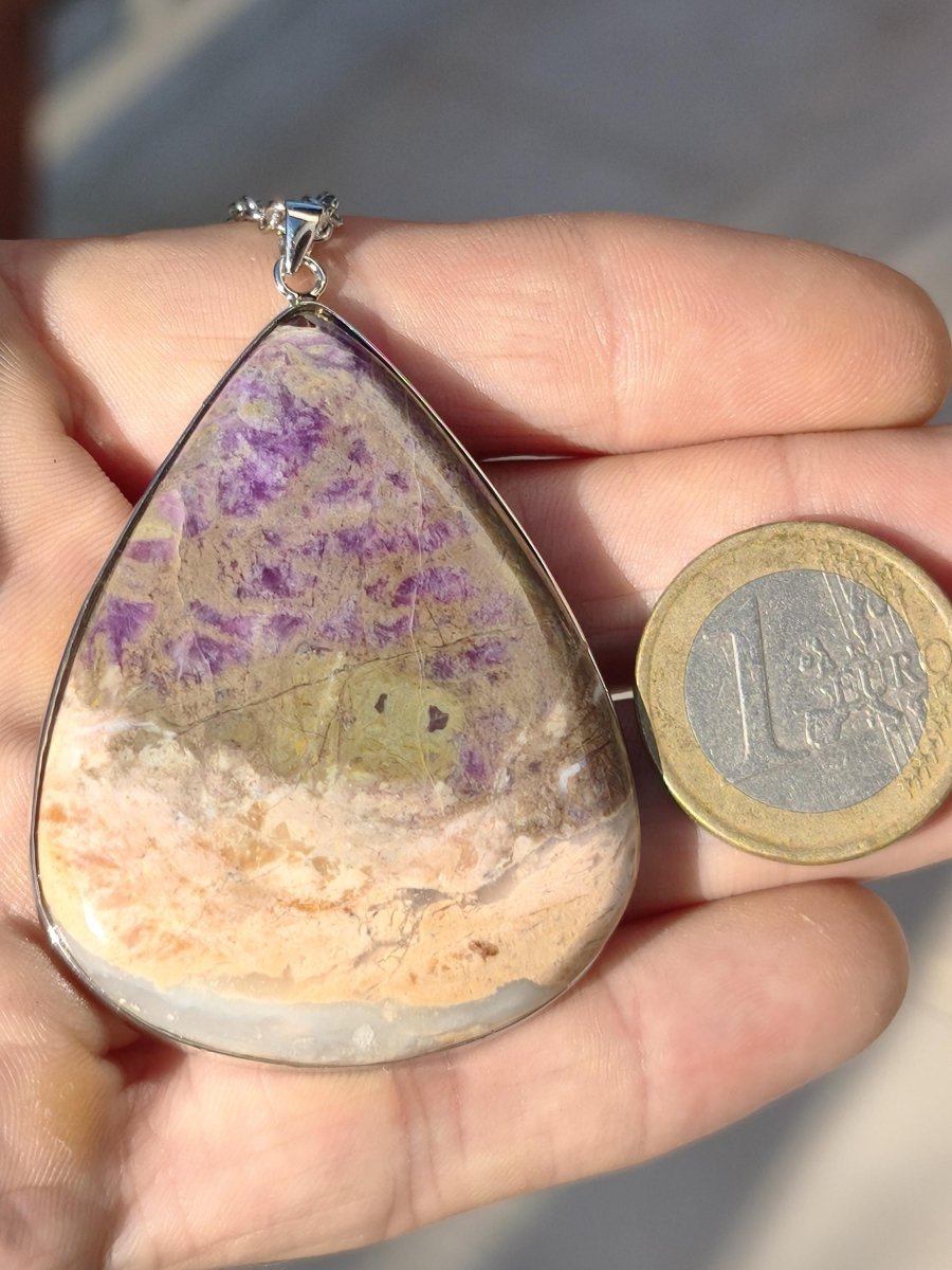 XL Sugilith / Sugilite Kette Pektolith Ägirin Quarz 925 Silber Fassung lila Edelstein Natur Heilstein Energie Rarität Mann Frau Er Sie - Art of Nature Berlin