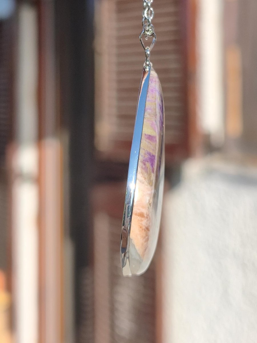 XL Sugilith / Sugilite Kette Pektolith Ägirin Quarz 925 Silber Fassung lila Edelstein Natur Heilstein Energie Rarität Mann Frau Er Sie - Art of Nature Berlin