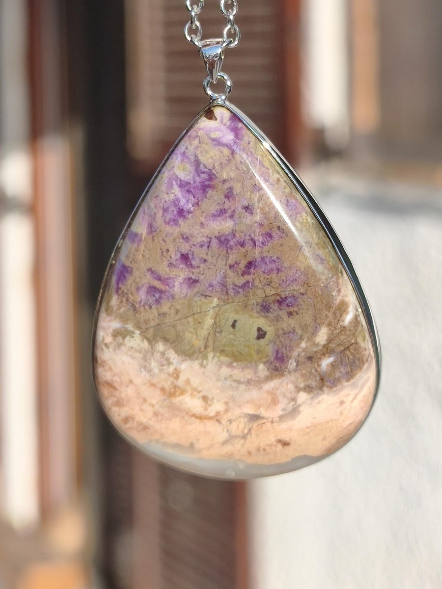 XL Sugilith / Sugilite Kette Pektolith Ägirin Quarz 925 Silber Fassung lila Edelstein Natur Heilstein Energie Rarität Mann Frau Er Sie - Art of Nature Berlin