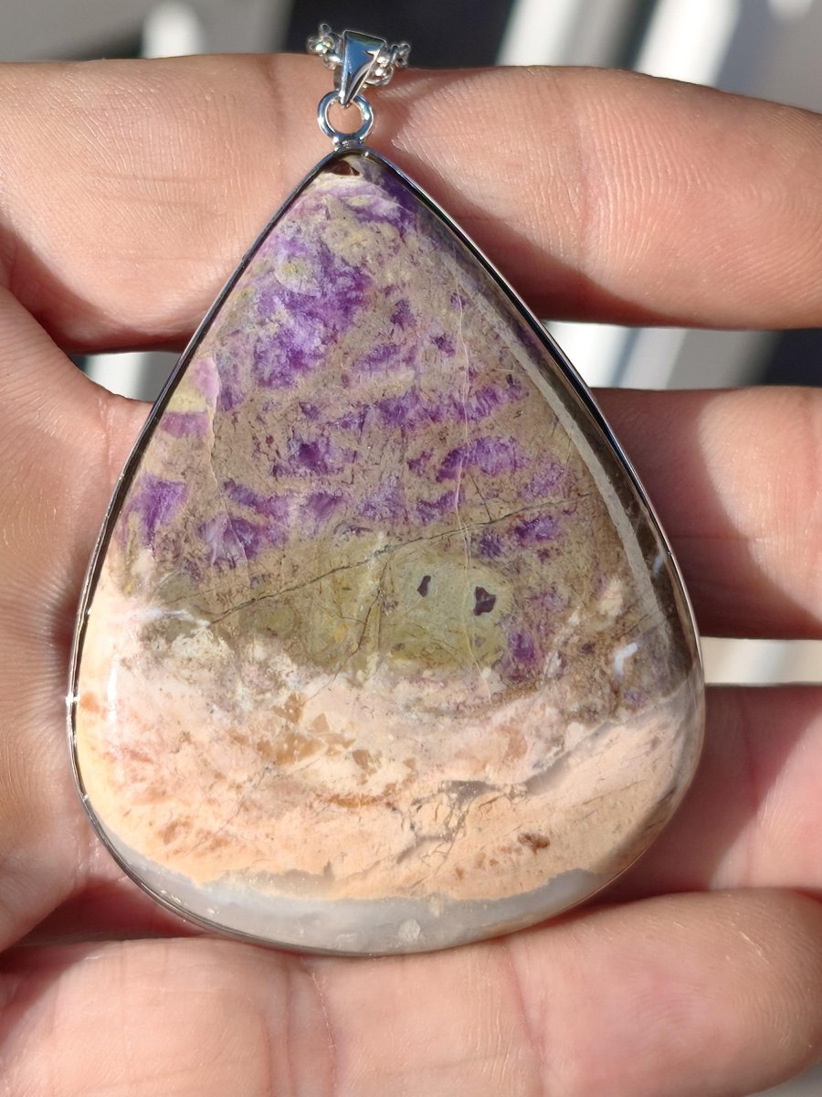 XL Sugilith / Sugilite Kette Pektolith Ägirin Quarz 925 Silber Fassung lila Edelstein Natur Heilstein Energie Rarität Mann Frau Er Sie - Art of Nature Berlin