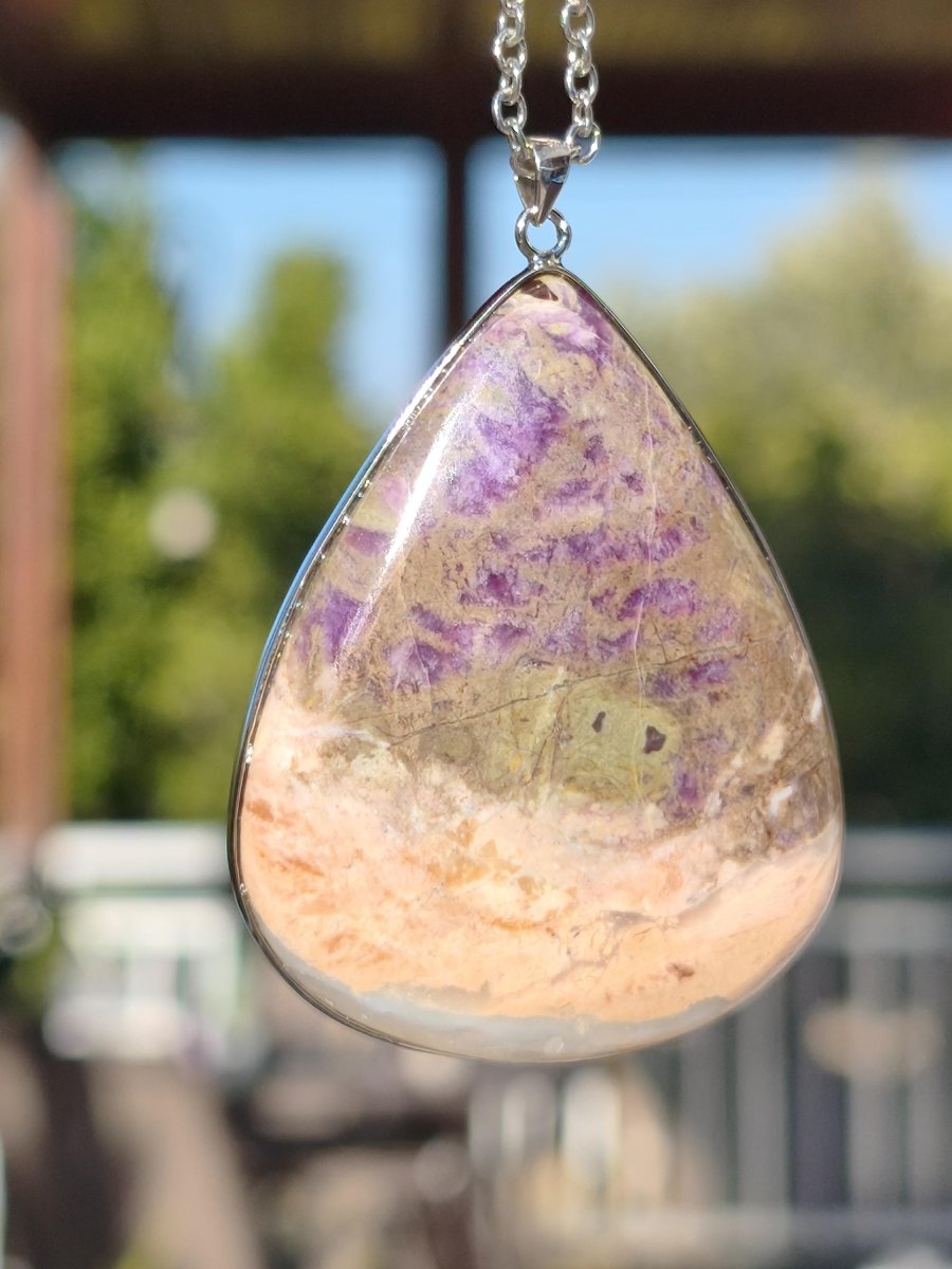 XL Sugilith / Sugilite Kette Pektolith Ägirin Quarz 925 Silber Fassung lila Edelstein Natur Heilstein Energie Rarität Mann Frau Er Sie - Art of Nature Berlin