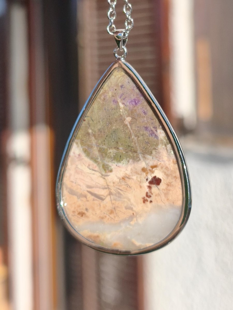 XL Sugilith / Sugilite Kette Pektolith Ägirin Quarz 925 Silber Fassung lila Edelstein Natur Heilstein Energie Rarität Mann Frau Er Sie - Art of Nature Berlin