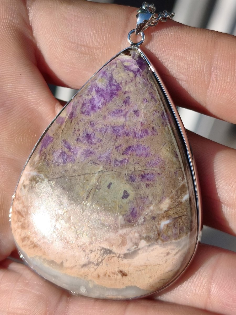 XL Sugilith / Sugilite Kette Pektolith Ägirin Quarz 925 Silber Fassung lila Edelstein Natur Heilstein Energie Rarität Mann Frau Er Sie - Art of Nature Berlin