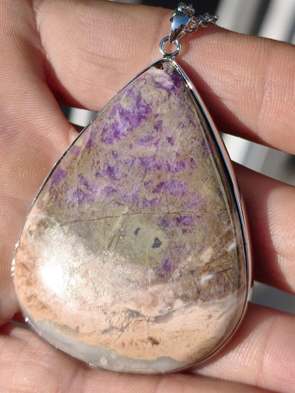 XL Sugilith / Sugilite Kette Pektolith Ägirin Quarz 925 Silber Fassung lila Edelstein Natur Heilstein Energie Rarität Mann Frau Er Sie - Art of Nature Berlin