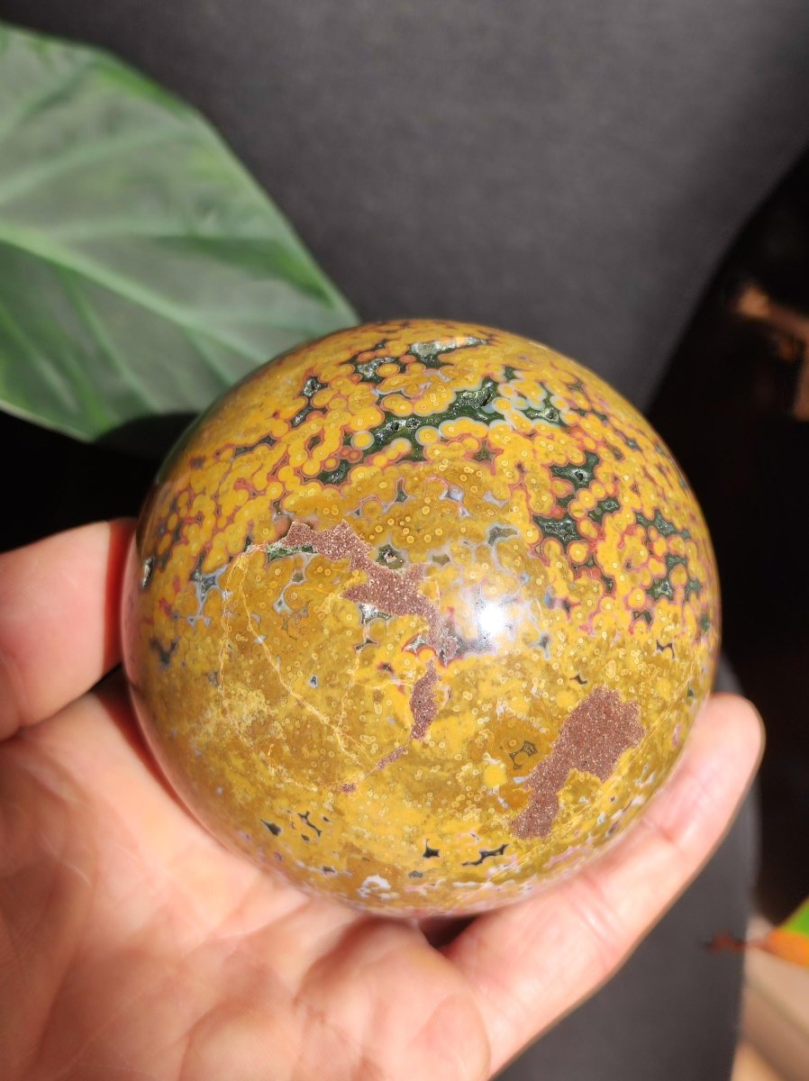 XXL 8 Adern Ocean Jaspis Orbicular gelb - Edelstein Kugel Natur Heilstein Deko Kristall Geschenk Er Sie Mann Frau Haus Wohnen Energie Selten - Art of Nature Berlin
