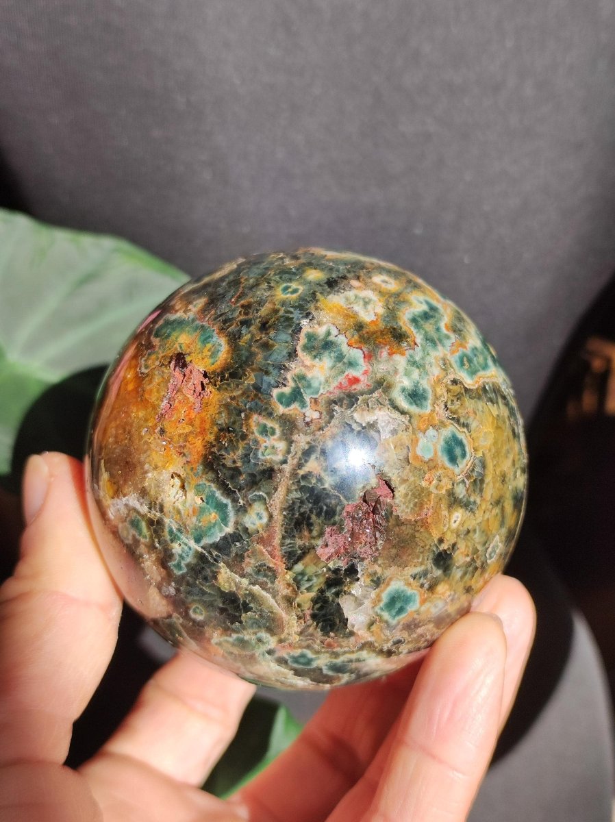 XXL 8 Adern Ocean Jaspis Orbicular grün - Edelstein Kugel Natur Heilstein Deko Kristall Geschenk Er Sie Mann Frau Haus Wohnen Energie Selten - Art of Nature Berlin