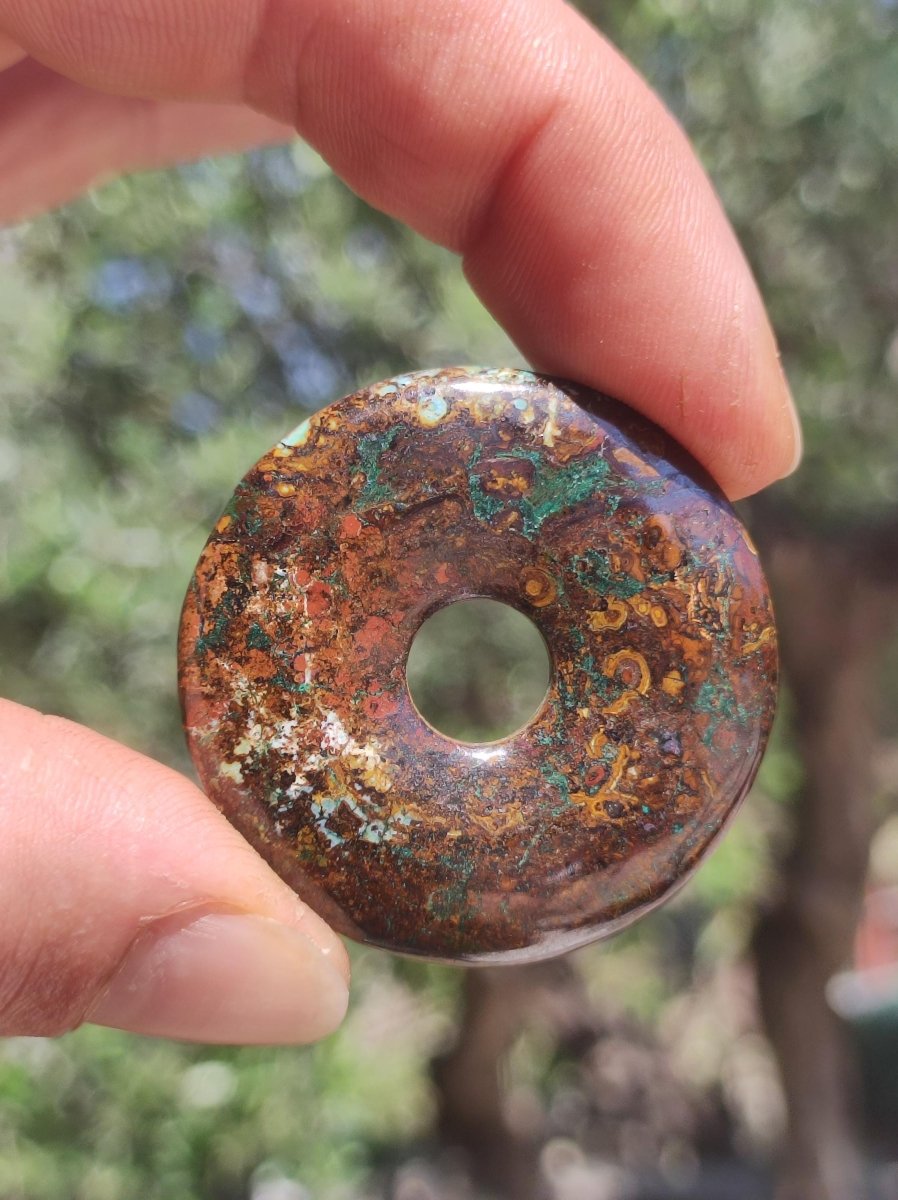 Zarinit Donut - Edelstein Kette Schutz Anhänger Geschenk Mann Frau Er Sie Freundin Kristall GOA Boho Natur Heilstein Selten Sammler Rarität - Art of Nature Berlin