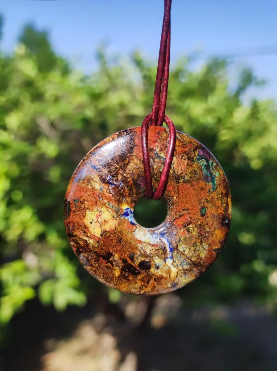 Zarinit Donut - Edelstein Kette Schutz Anhänger Geschenk Mann Frau Er Sie Freundin Kristall GOA Boho Natur Heilstein Selten Sammler Rarität - Art of Nature Berlin