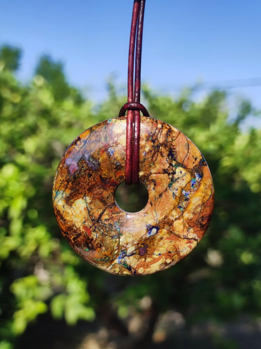 Zarinit Donut - Edelstein Kette Schutz Anhänger Geschenk Mann Frau Er Sie Freundin Kristall GOA Boho Natur Heilstein Selten Sammler Rarität - Art of Nature Berlin