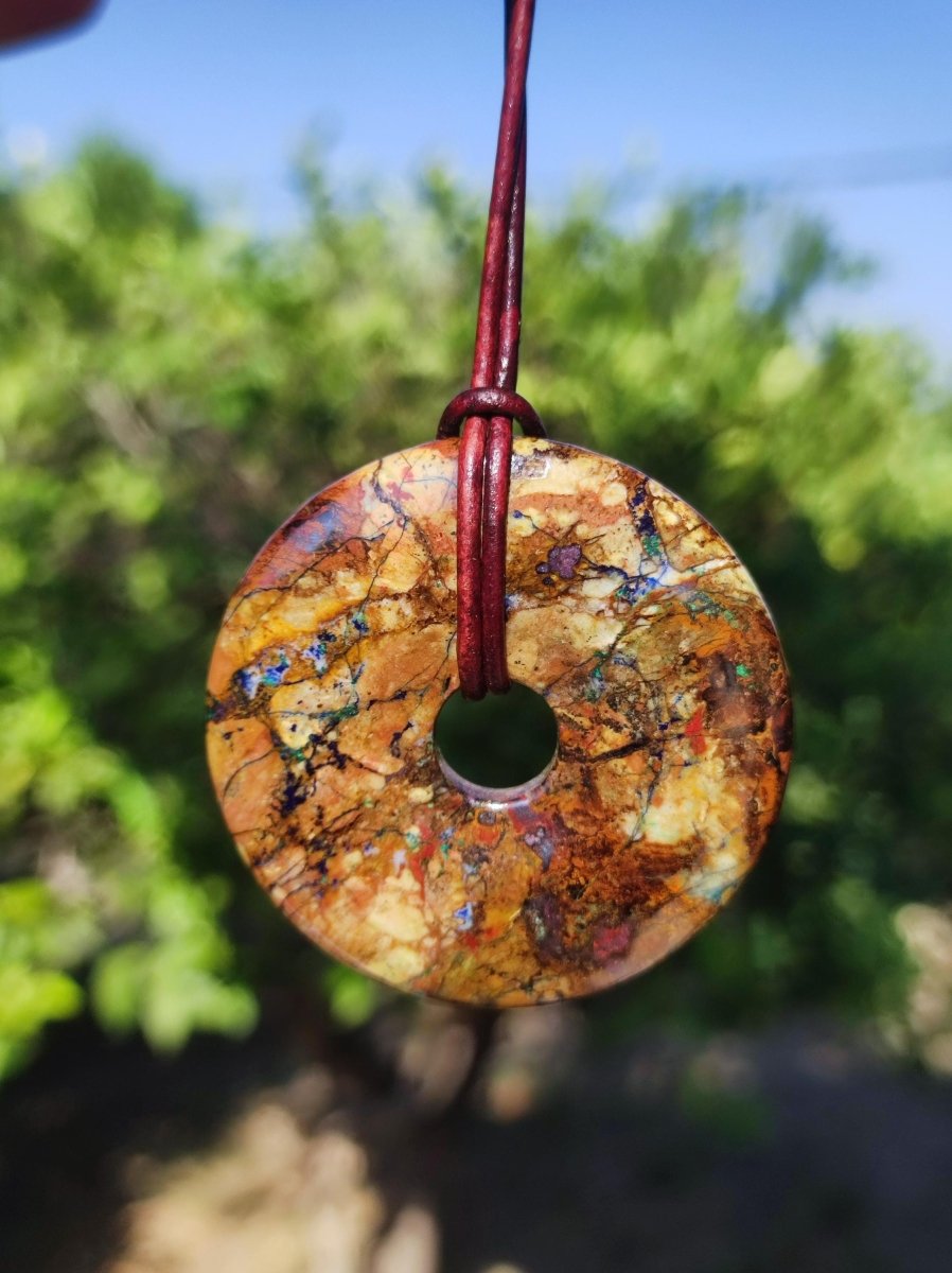 Zarinit Donut - Edelstein Kette Schutz Anhänger Geschenk Mann Frau Er Sie Freundin Kristall GOA Boho Natur Heilstein Selten Sammler Rarität - Art of Nature Berlin