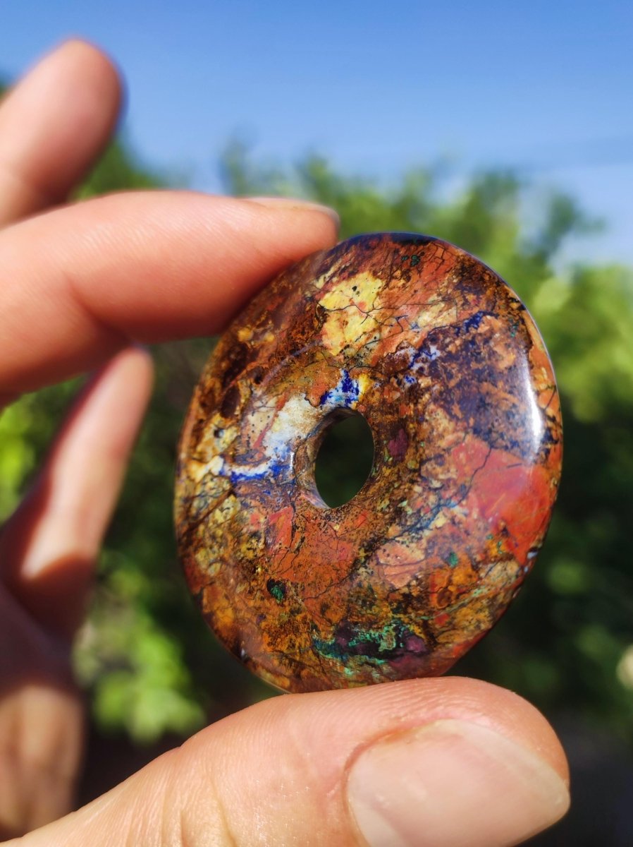 Zarinit Donut - Edelstein Kette Schutz Anhänger Geschenk Mann Frau Er Sie Freundin Kristall GOA Boho Natur Heilstein Selten Sammler Rarität - Art of Nature Berlin