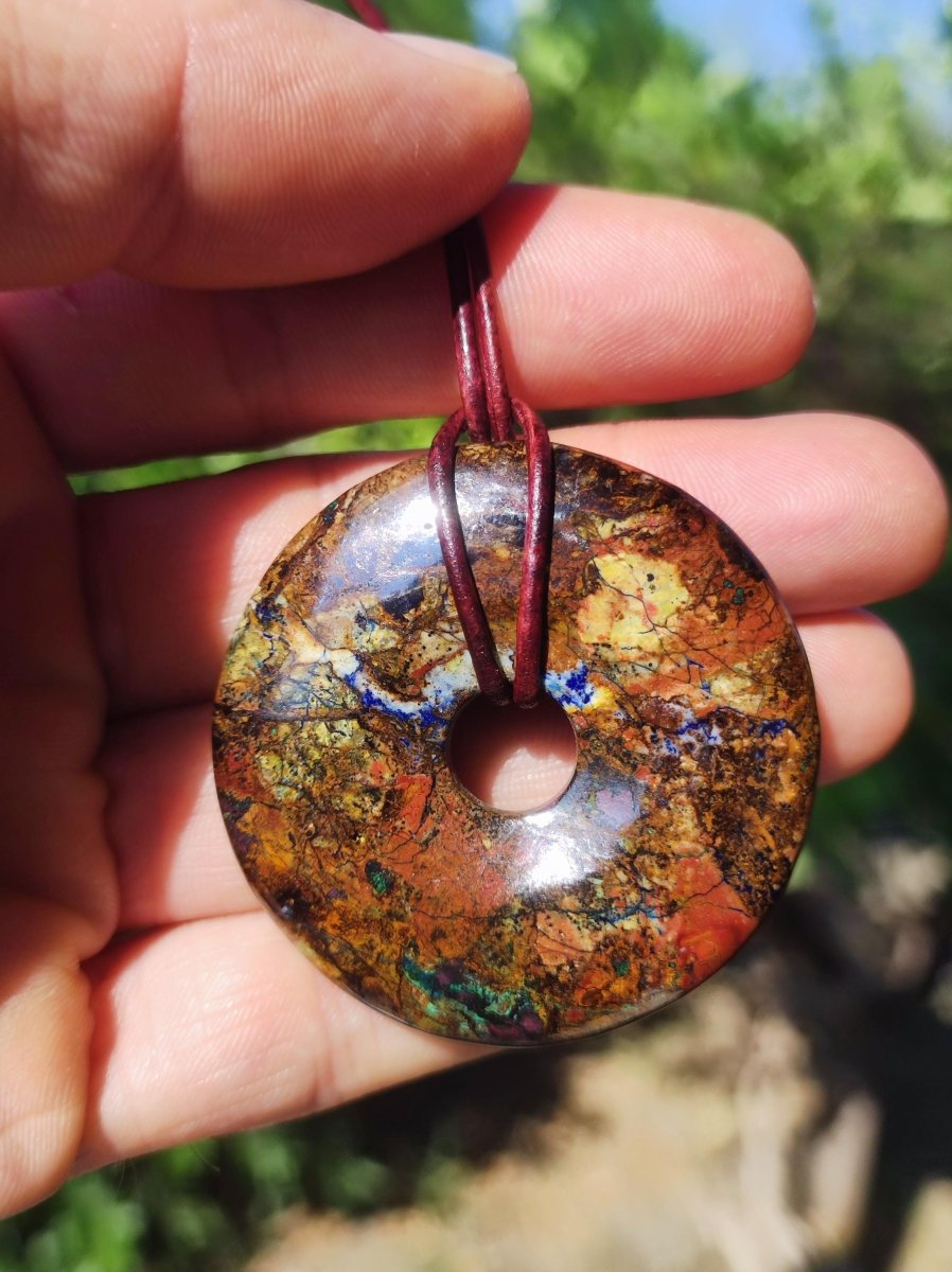 Zarinit Donut - Edelstein Kette Schutz Anhänger Geschenk Mann Frau Er Sie Freundin Kristall GOA Boho Natur Heilstein Selten Sammler Rarität - Art of Nature Berlin