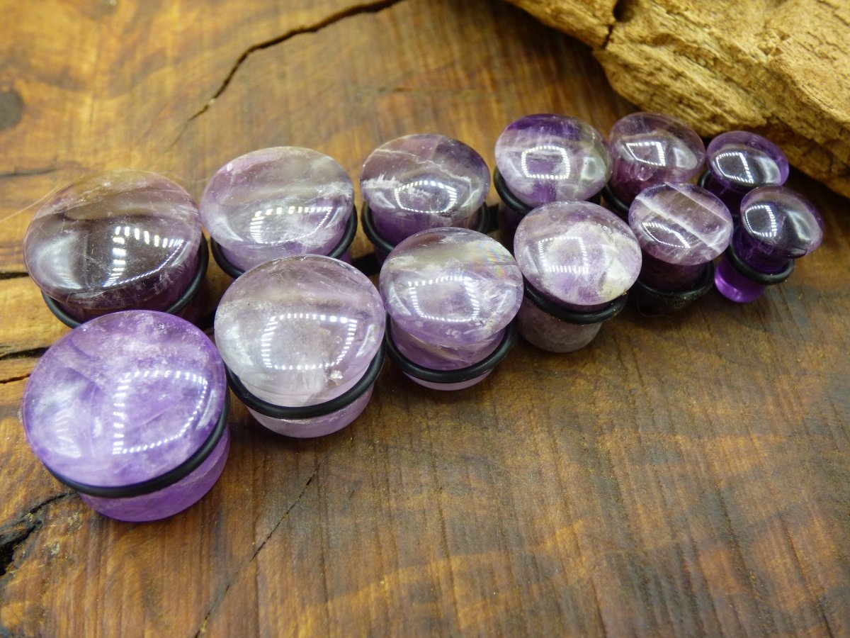 1x Amethyst Edelstein Plug Tunnel (6-16mm) Ohr~GOA~Ethno~Boho~Heilstein ~Flash - Art of Nature Berlin