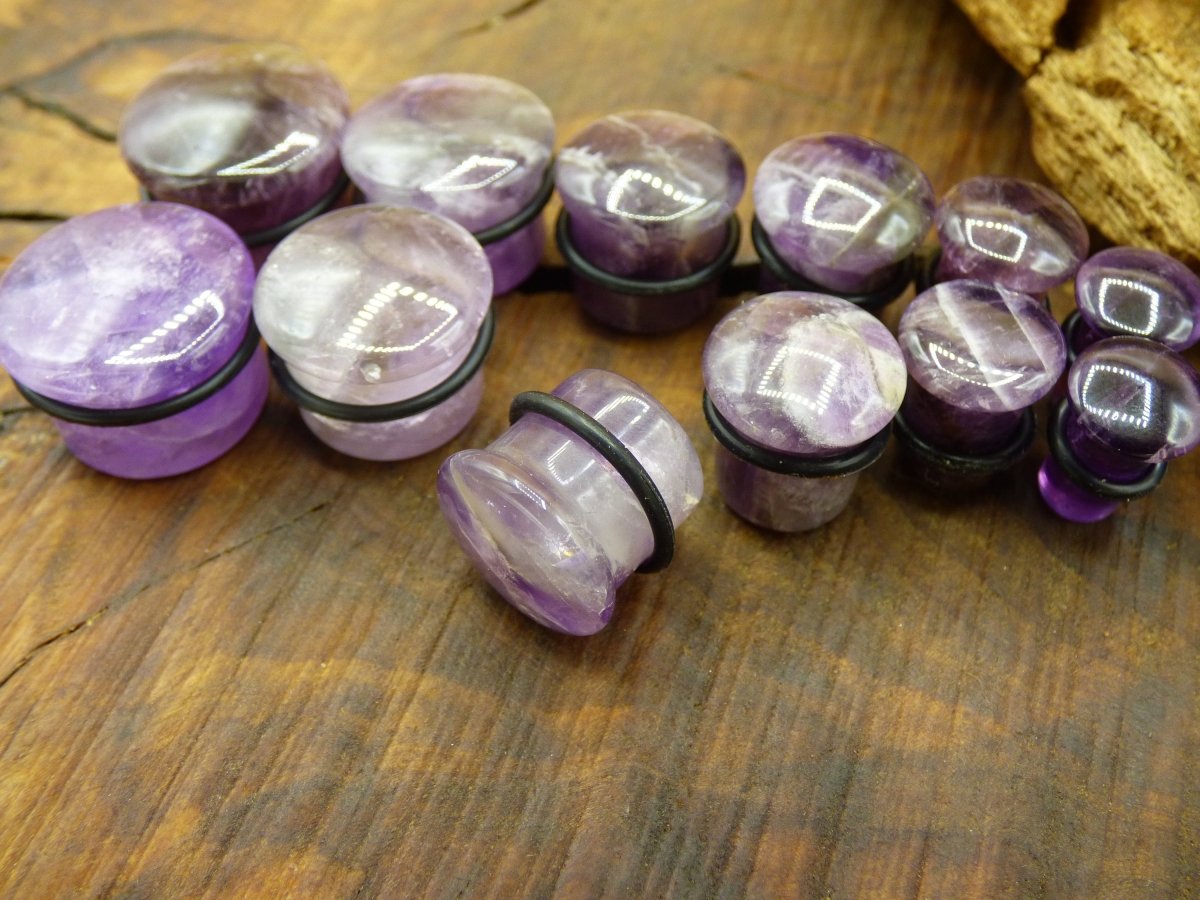 1x Amethyst Edelstein Plug Tunnel (6-16mm) Ohr~GOA~Ethno~Boho~Heilstein ~Flash - Art of Nature Berlin