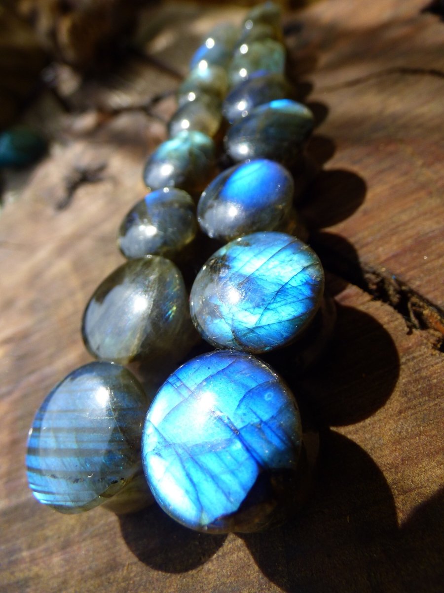 1x Labradorit Edelstein Plug Tunnel (8-19mm) Ohr~GOA~Ethno~Boho~Heilstein ~Flash ~Fire Blue - Art of Nature Berlin