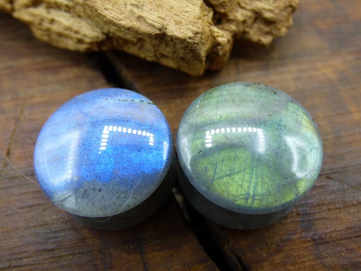 1x Labradorit Edelstein Plug Tunnel (8-19mm) Ohr~GOA~Ethno~Boho~Heilstein ~Flash ~Fire Blue - Art of Nature Berlin