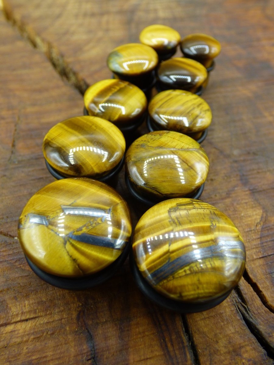 1x Tigerauge Edelstein Plug Tunnel (6-16mm) Ohr~GOA~Ethno~Boho~Heilstein ~Flash - Art of Nature Berlin