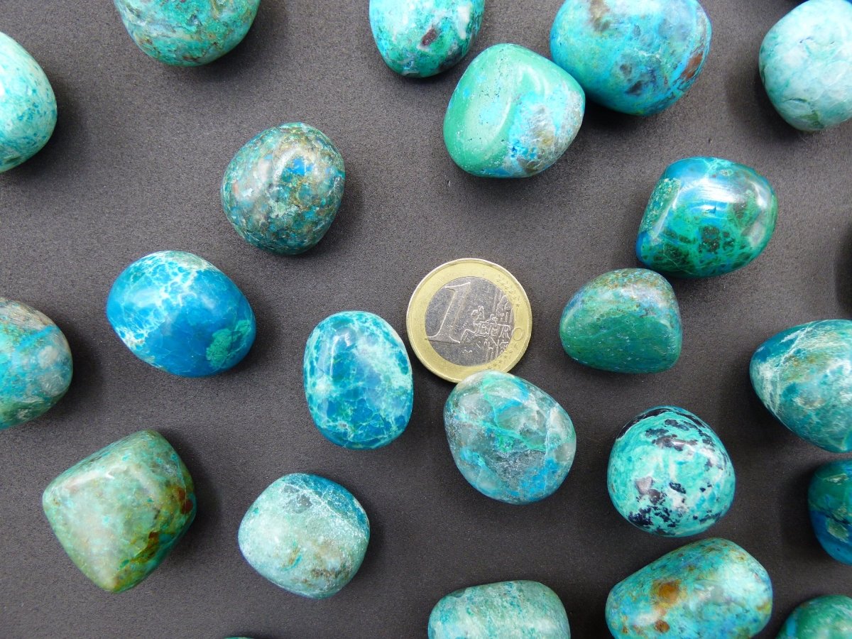 3x / 5x Chrysocolll Trommelstein Edelstein rund Dekostein Wasserstein Edelsteinwasser Chakra Heilstein Naturmedizin Energiewasser - Art of Nature Berlin