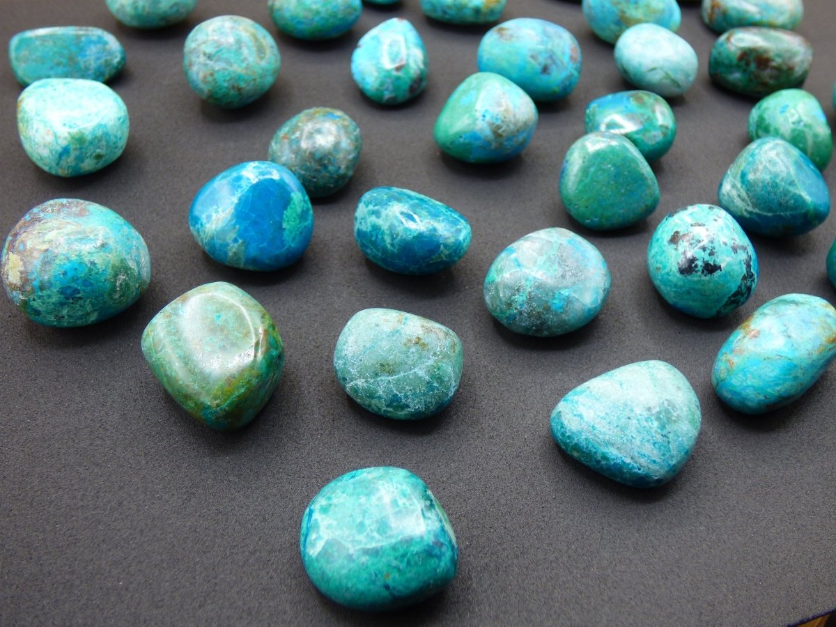 3x / 5x Chrysocolll Trommelstein Edelstein rund Dekostein Wasserstein Edelsteinwasser Chakra Heilstein Naturmedizin Energiewasser - Art of Nature Berlin