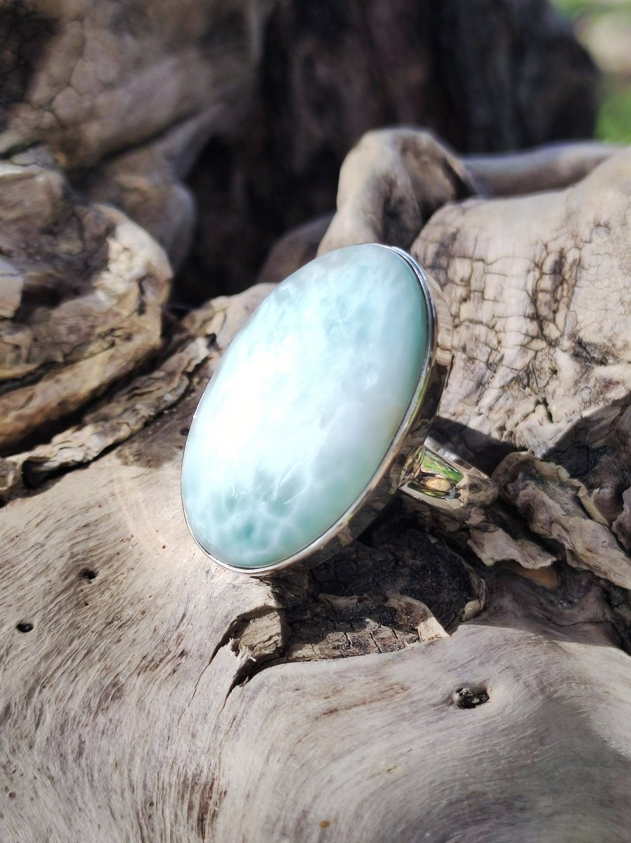 925 Silber Ring ~ Larimar Gr. 54 / 17 "Atlantis Stone" Edelstein Ring Meer Himmel blau gefasst Energie Kraft Rarität Selten Geschenk Frau - Art of Nature Berlin