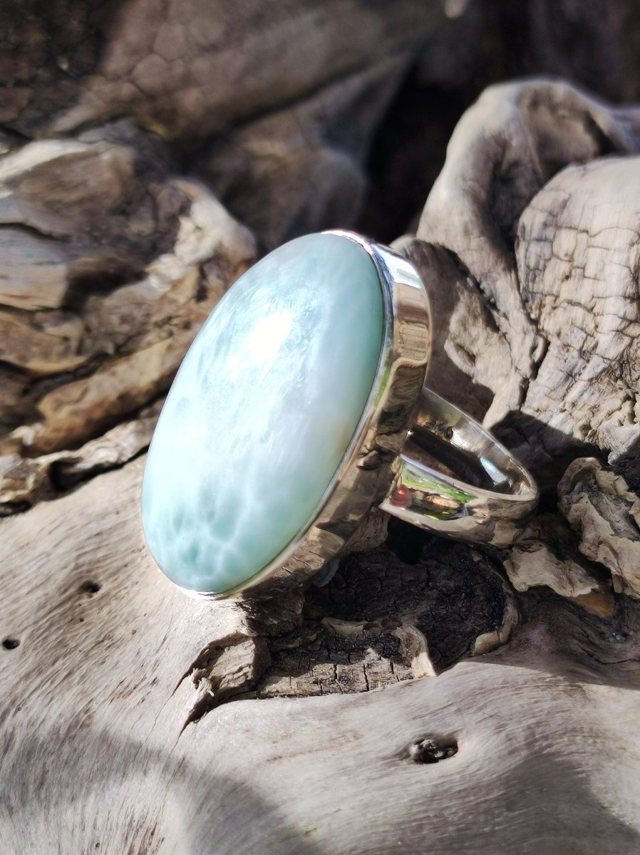 925 Silber Ring ~ Larimar Gr. 54 / 17 "Atlantis Stone" Edelstein Ring Meer Himmel blau gefasst Energie Kraft Rarität Selten Geschenk Frau - Art of Nature Berlin