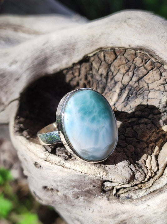 925 Silber Ring ~ Larimar Gr. 54 / 17 "Atlantis Stone" Edelstein Ring Meer Himmel blau gefasst Energie Kraft Rarität Selten Geschenk Frau - Art of Nature Berlin