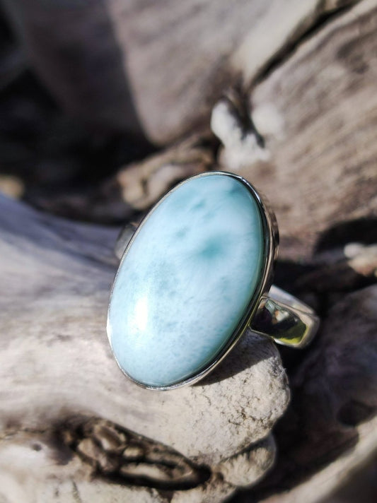 925 Silber Ring ~ Larimar Gr. 54 / 17 "Atlantis Stone" Edelstein Ring Meer Himmel blau gefasst Energie Kraft Rarität Selten Geschenk Frau - Art of Nature Berlin