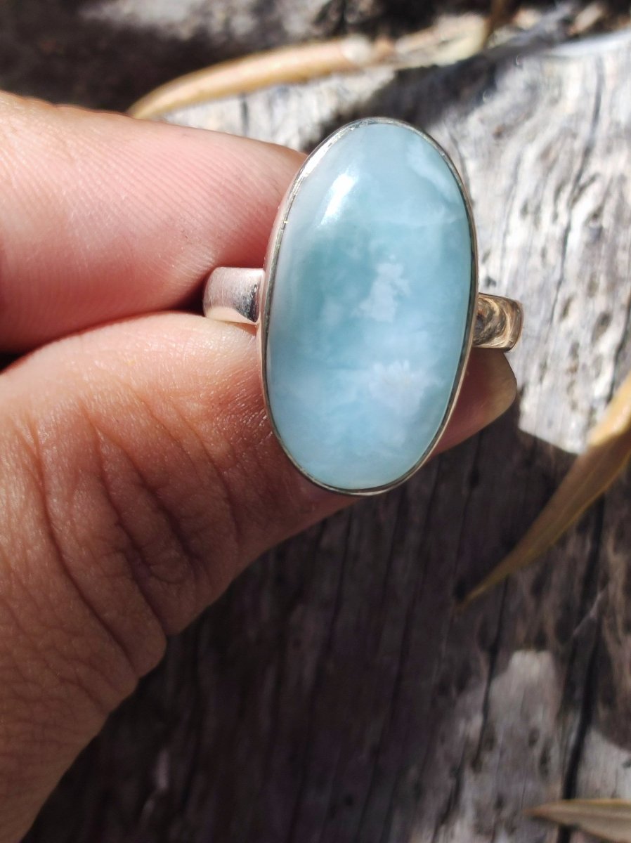 925 Silber Ring ~ Larimar Gr. 54 / 17 "Atlantis Stone"~ Edelstein Ring Meer Himmel blau gefasst HIPPIE GOA Boho Ethno Natur Heilstein RAR - Art of Nature Berlin