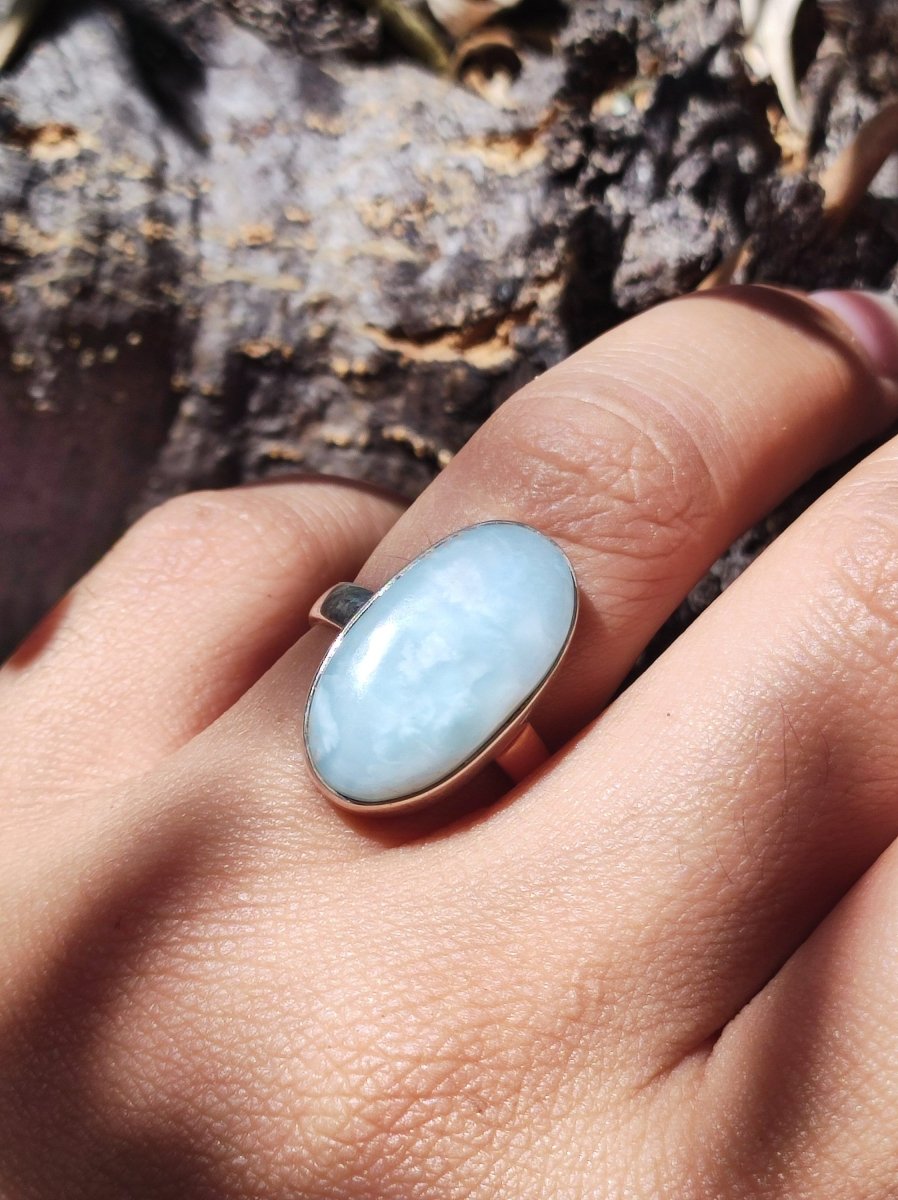 925 Silber Ring ~ Larimar Gr. 54 / 17 "Atlantis Stone"~ Edelstein Ring Meer Himmel blau gefasst HIPPIE GOA Boho Ethno Natur Heilstein RAR - Art of Nature Berlin