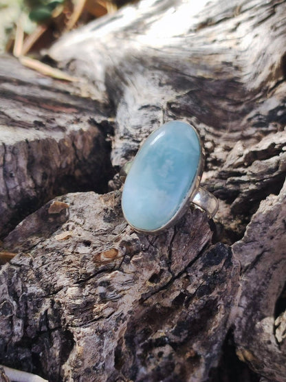 925 Silber Ring ~ Larimar Gr. 54 / 17 "Atlantis Stone"~ Edelstein Ring Meer Himmel blau gefasst HIPPIE GOA Boho Ethno Natur Heilstein RAR - Art of Nature Berlin