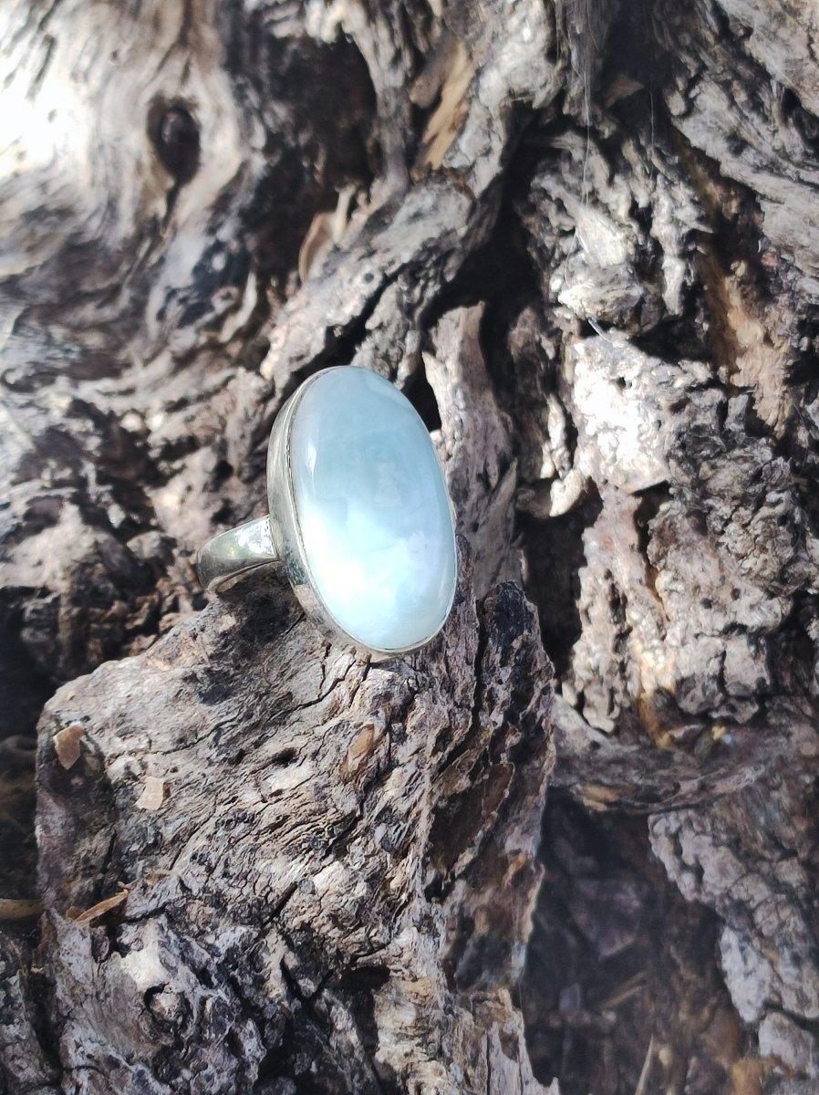 925 Silber Ring ~ Larimar Gr. 54 / 17 "Atlantis Stone"~ Edelstein Ring Meer Himmel blau gefasst HIPPIE GOA Boho Ethno Natur Heilstein RAR - Art of Nature Berlin