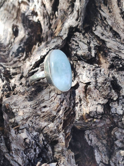 925 Silber Ring ~ Larimar Gr. 54 / 17 "Atlantis Stone"~ Edelstein Ring Meer Himmel blau gefasst HIPPIE GOA Boho Ethno Natur Heilstein RAR - Art of Nature Berlin